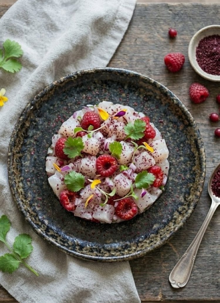 Tartare de daurade aux framboises et sumac