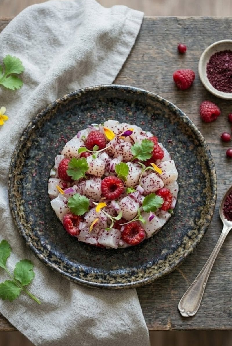 Tartare de daurade aux framboises et sumac