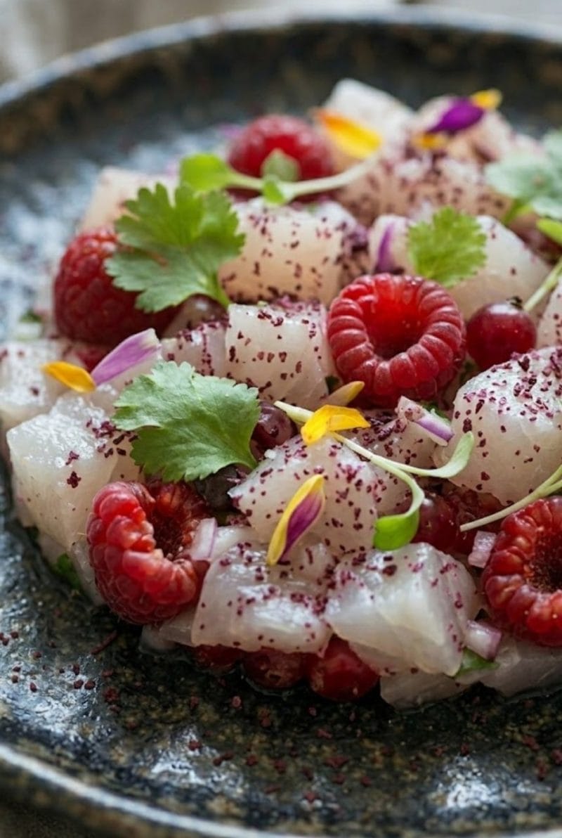 Tartare de daurade aux framboises et sumac