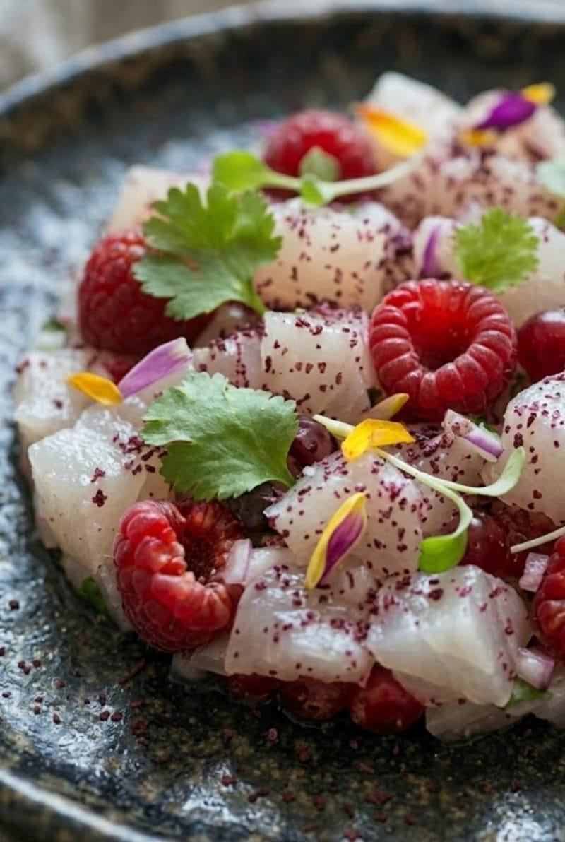 Tartare de daurade aux framboises et sumac