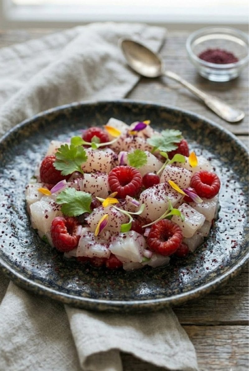 Tartare de daurade aux framboises et sumac