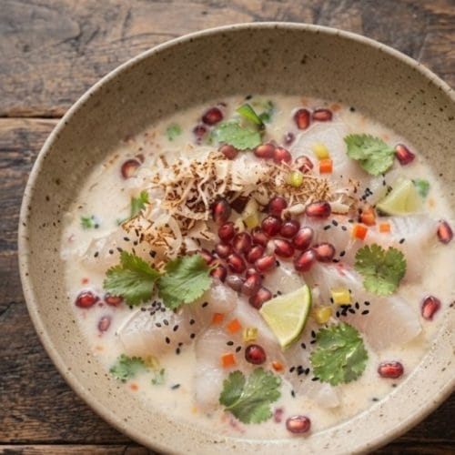 ceviche de daurade au lait de coco et yuzu