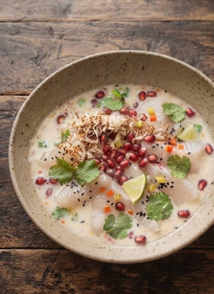 ceviche de daurade au lait de coco et yuzu