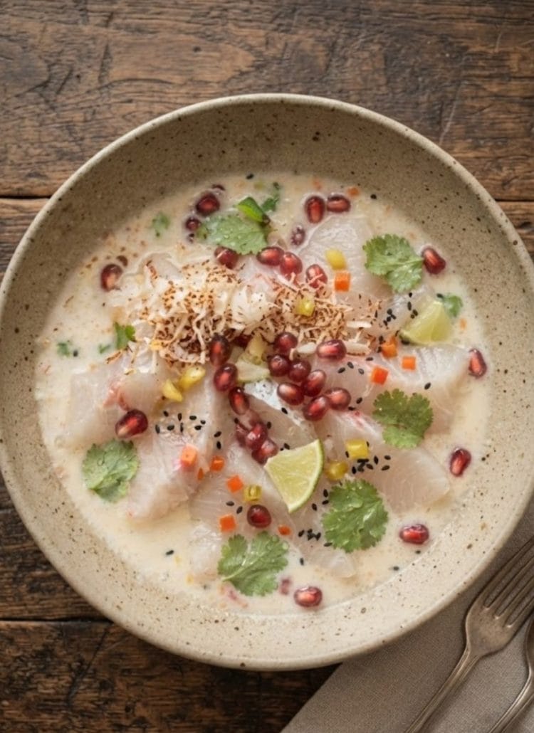 ceviche de daurade au lait de coco et yuzu