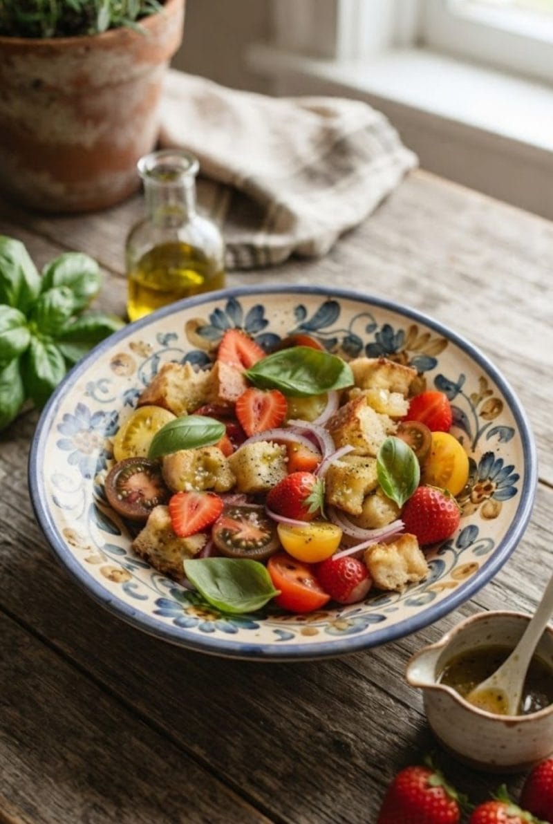 salade panzanella aux fraises