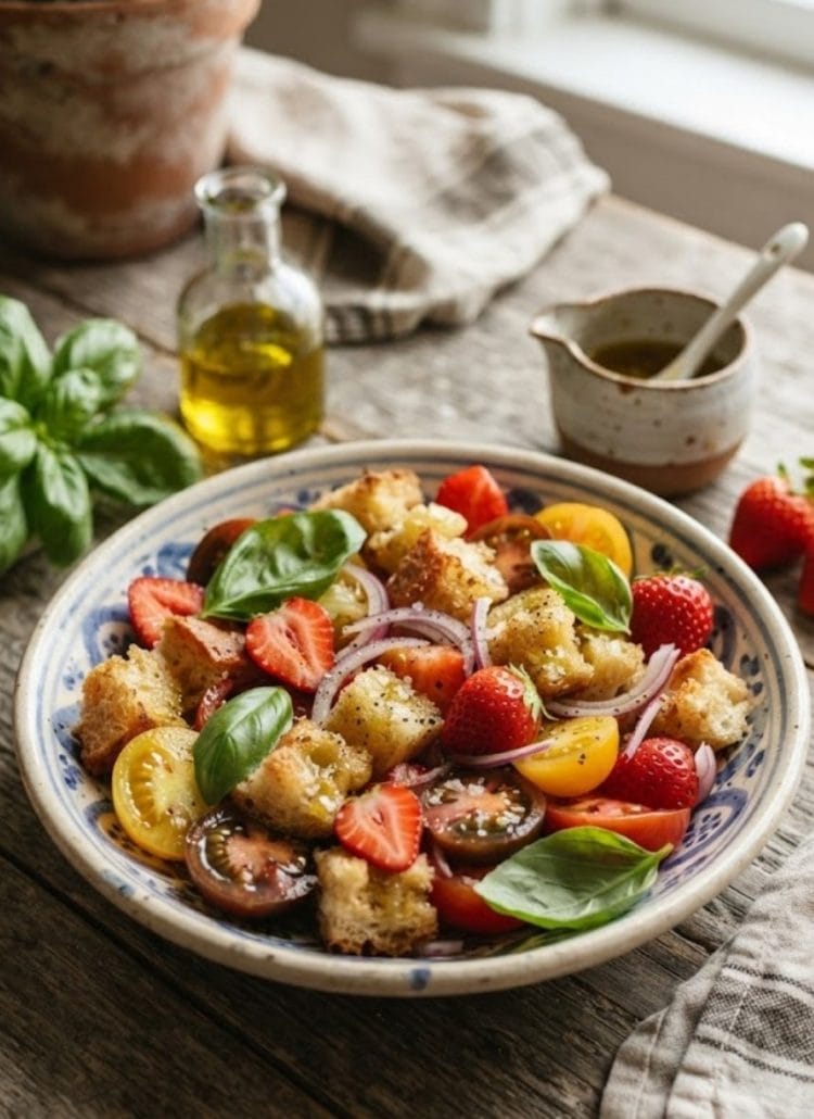 salade panzanella aux fraises