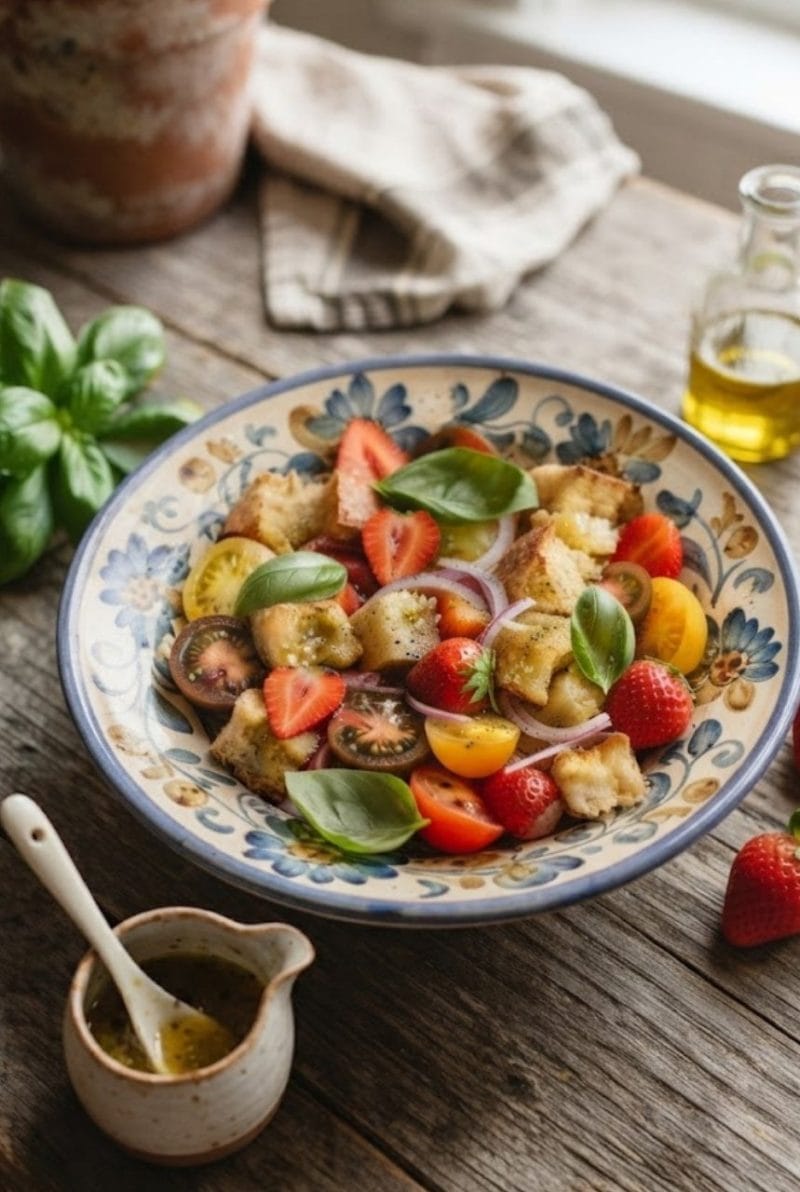 salade panzanella aux fraises