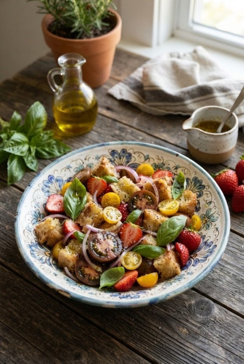 salade panzanella aux fraises