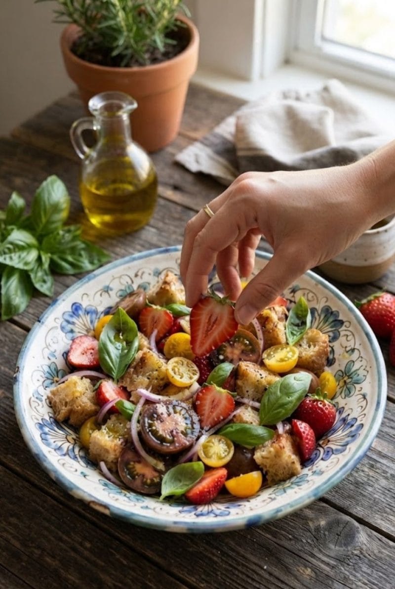 salade panzanella aux fraises