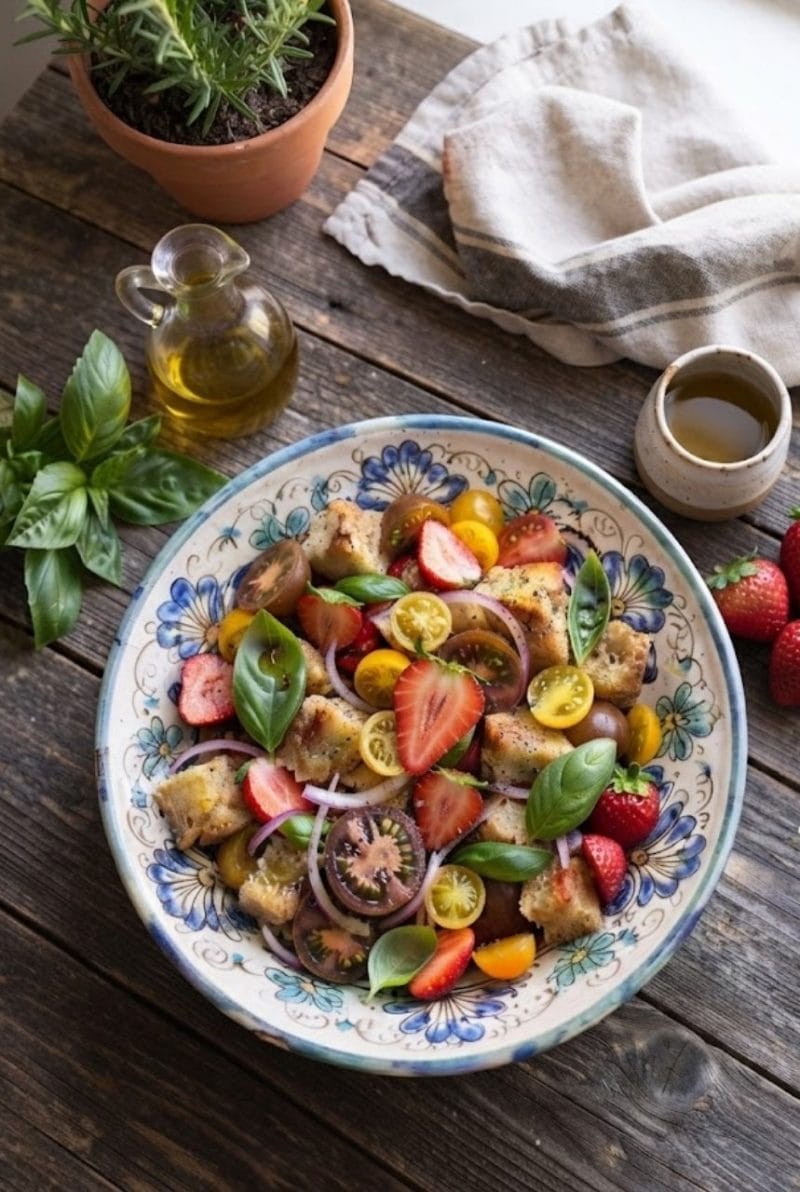 salade panzanella aux fraises