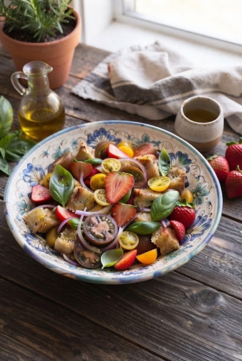 salade panzanella aux fraises