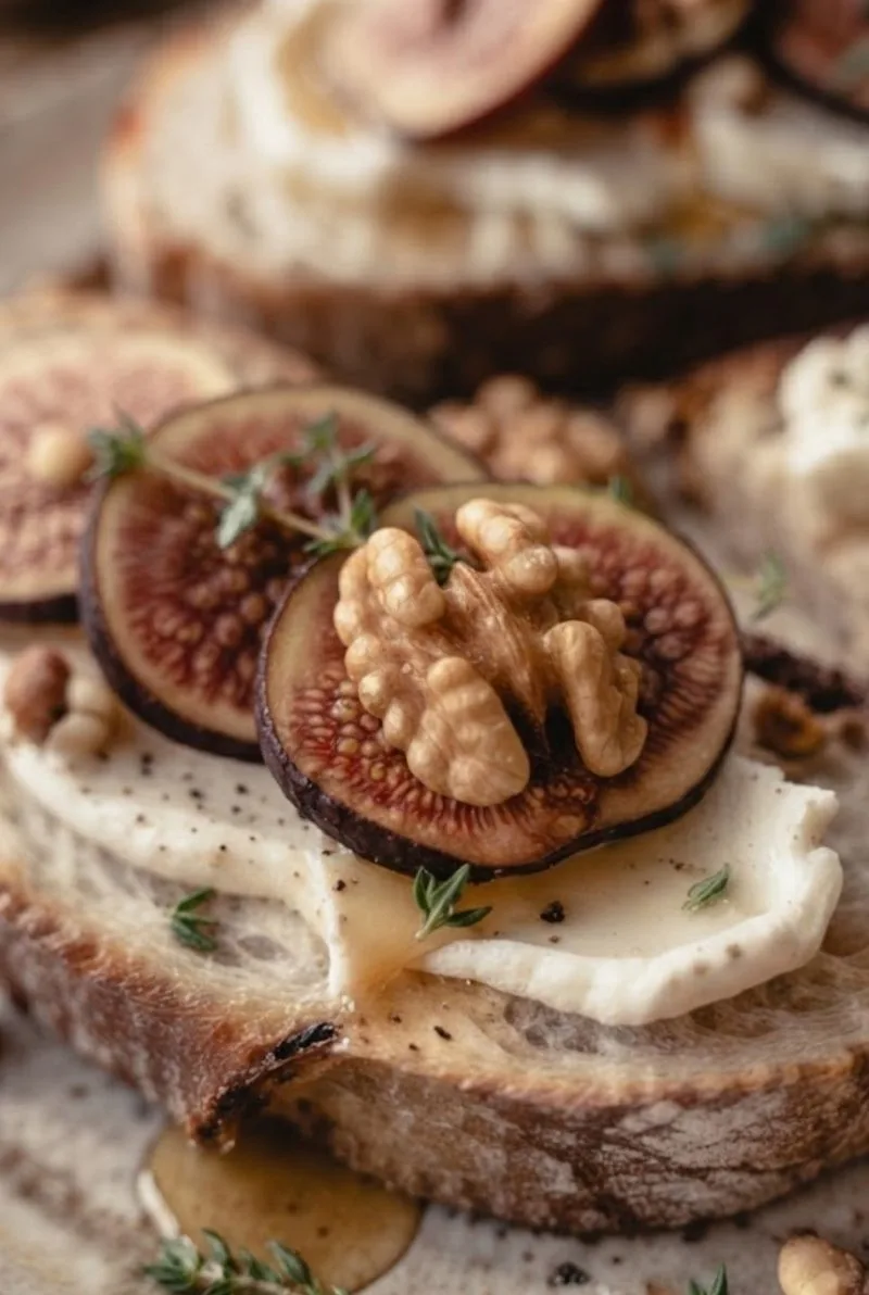 Bruschetta aux figues, chèvre et miel