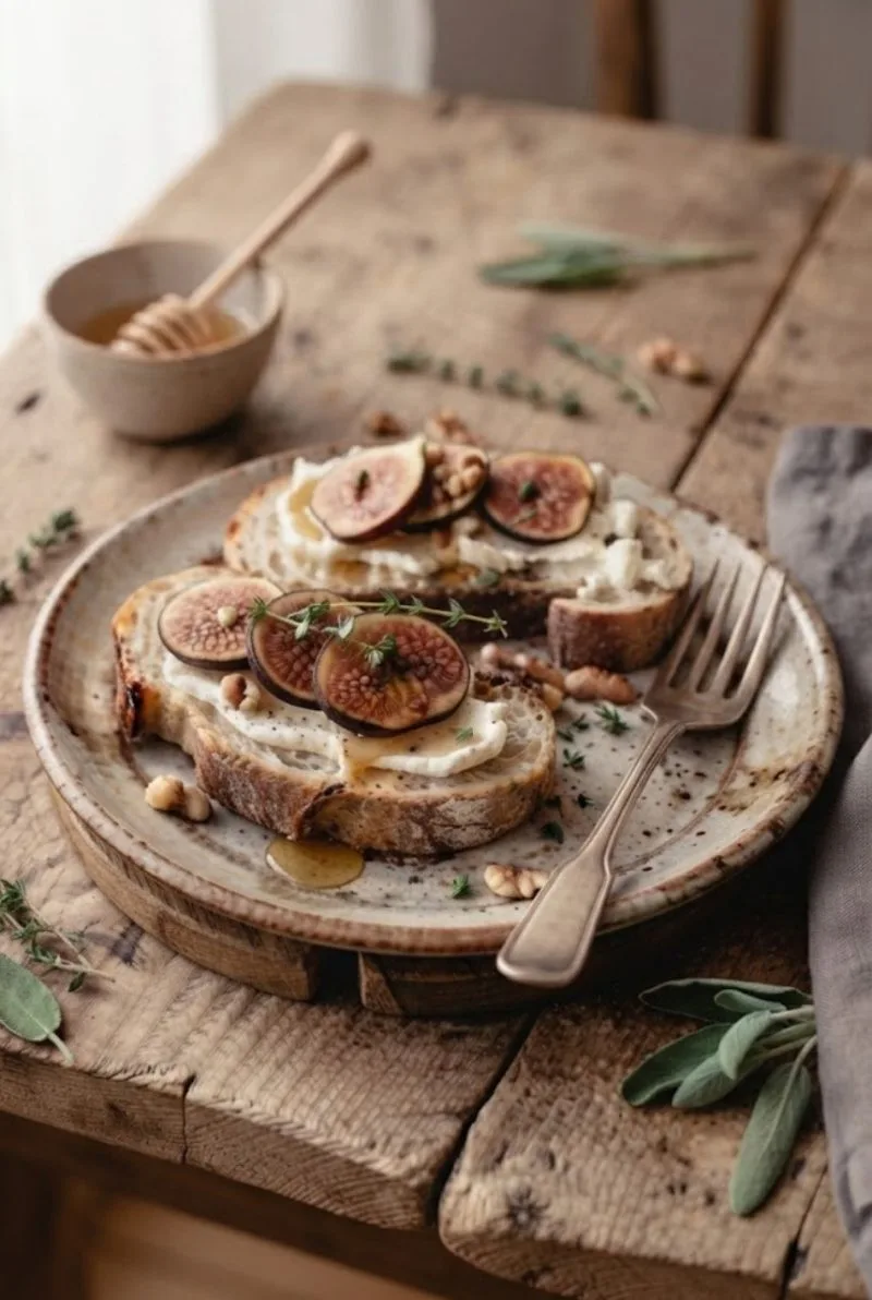 Bruschetta aux figues, chèvre et miel