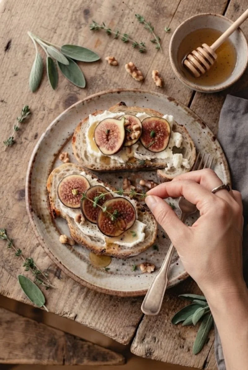 Bruschetta aux figues, chèvre et miel