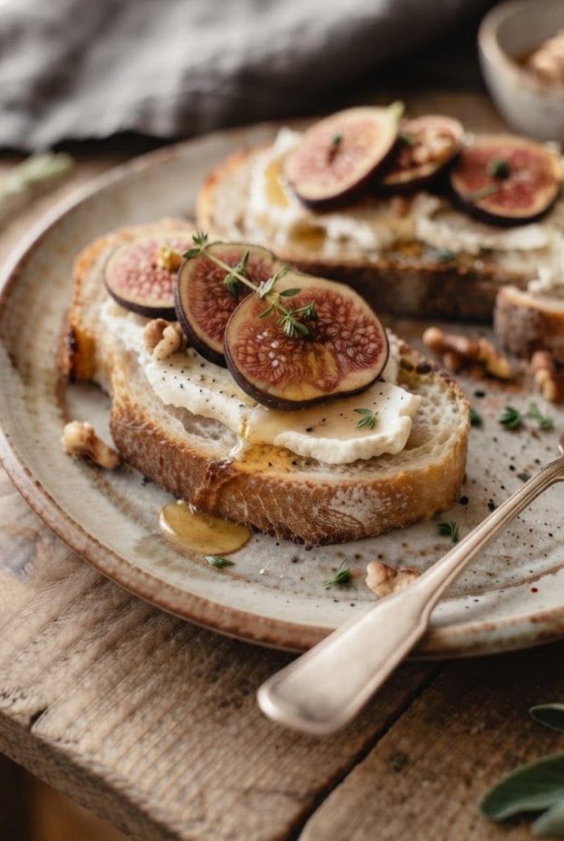 Bruschetta aux figues, chèvre et miel Bruschetta aux figues, chèvre et miel