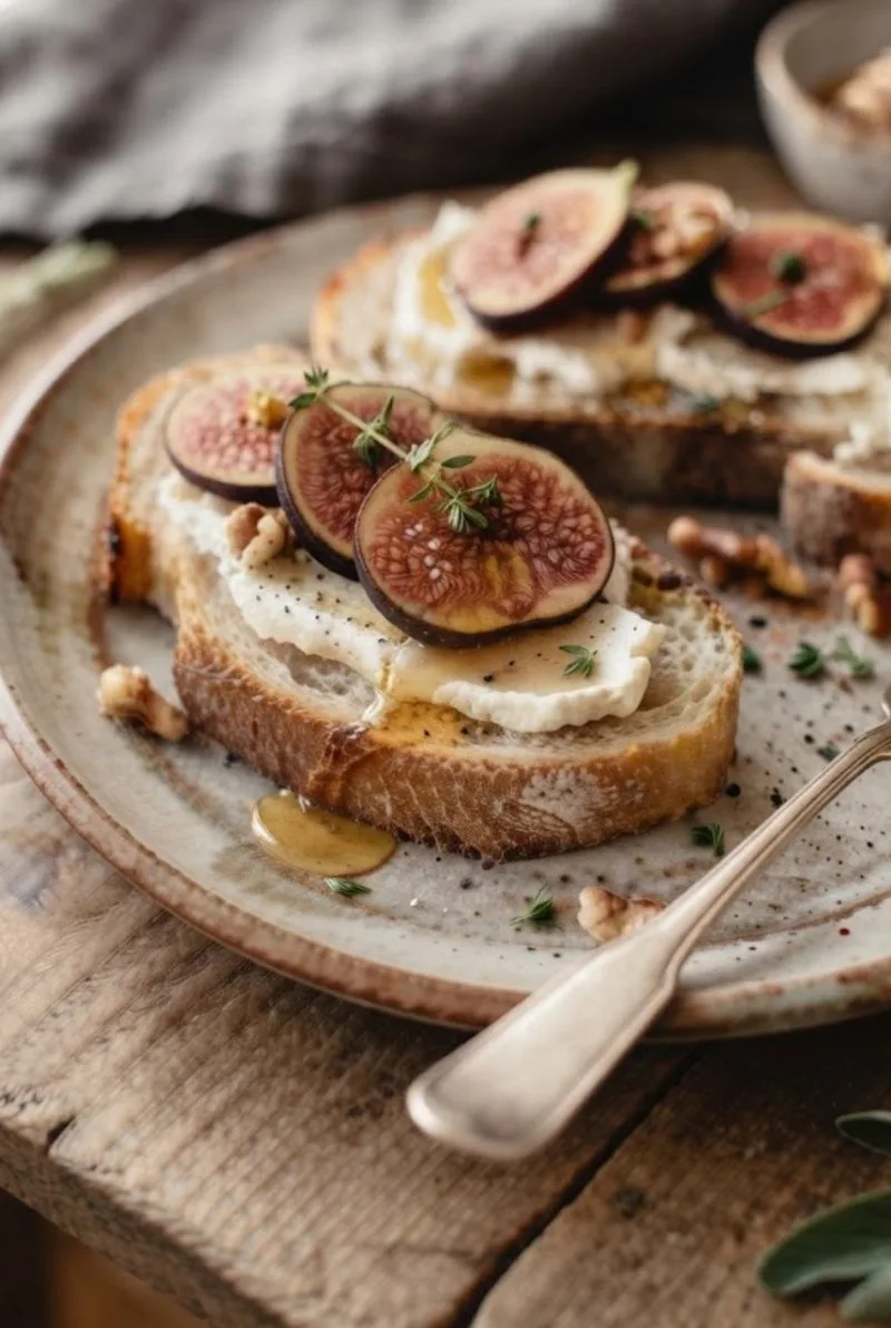 Bruschetta aux figues, chèvre et miel