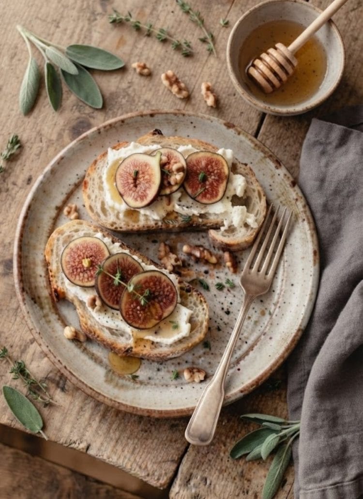 Bruschetta aux figues, chèvre et miel