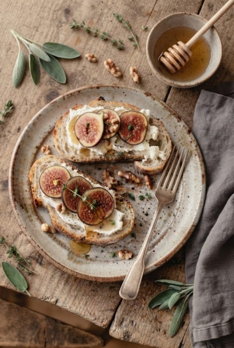 Bruschetta aux figues, chèvre et miel Bruschetta aux figues, chèvre et miel