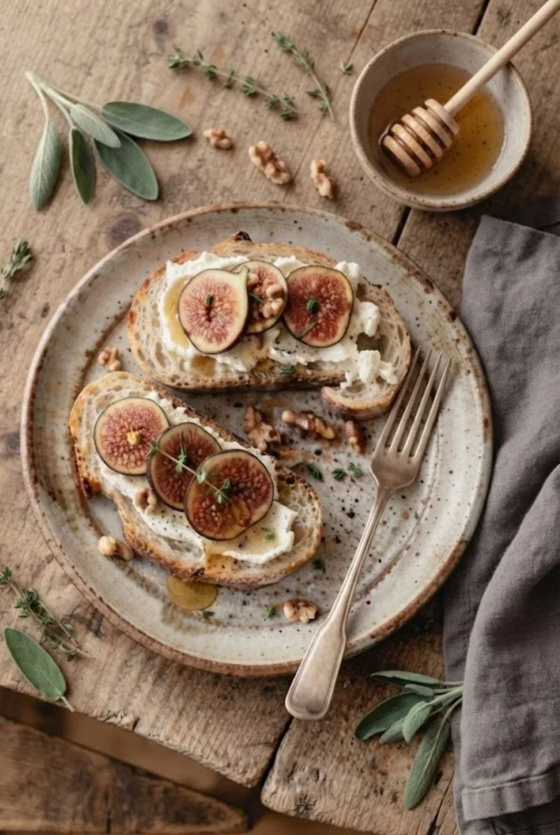 Bruschetta aux figues, chèvre et miel