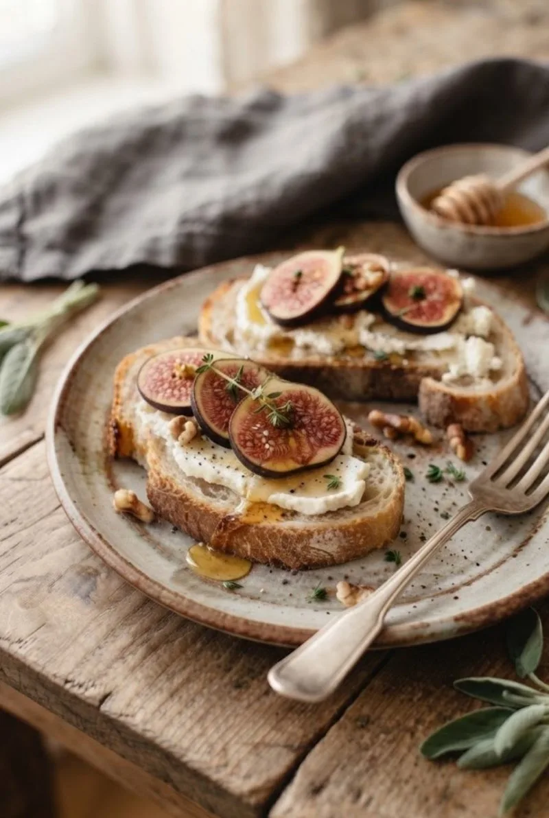 Bruschetta aux figues, chèvre et miel