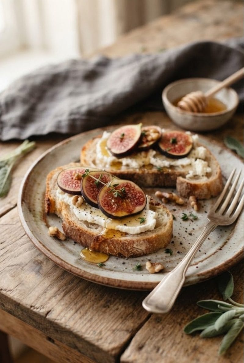 Bruschetta aux figues, chèvre et miel Bruschetta aux figues, chèvre et miel