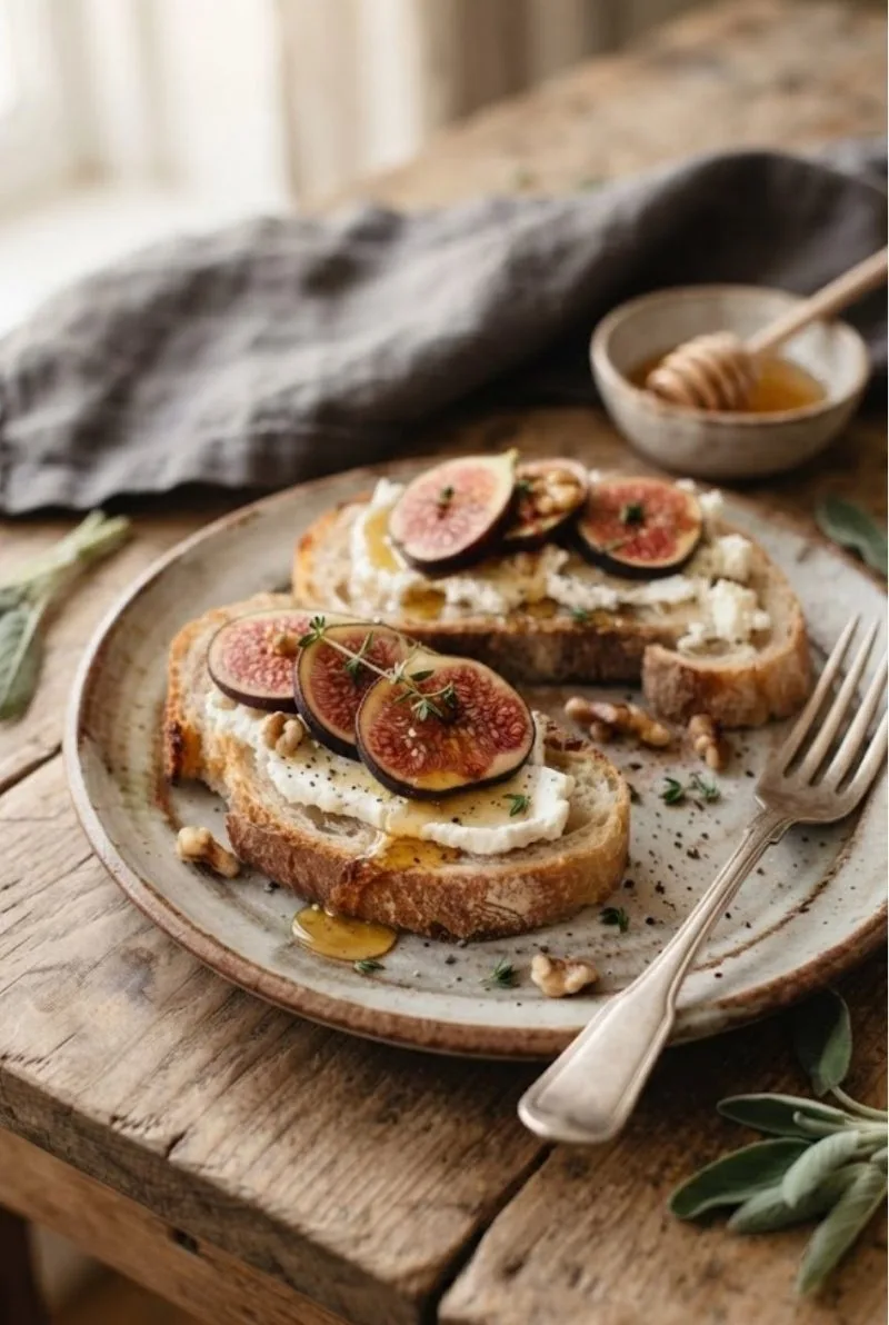 Bruschetta aux figues, chèvre et miel