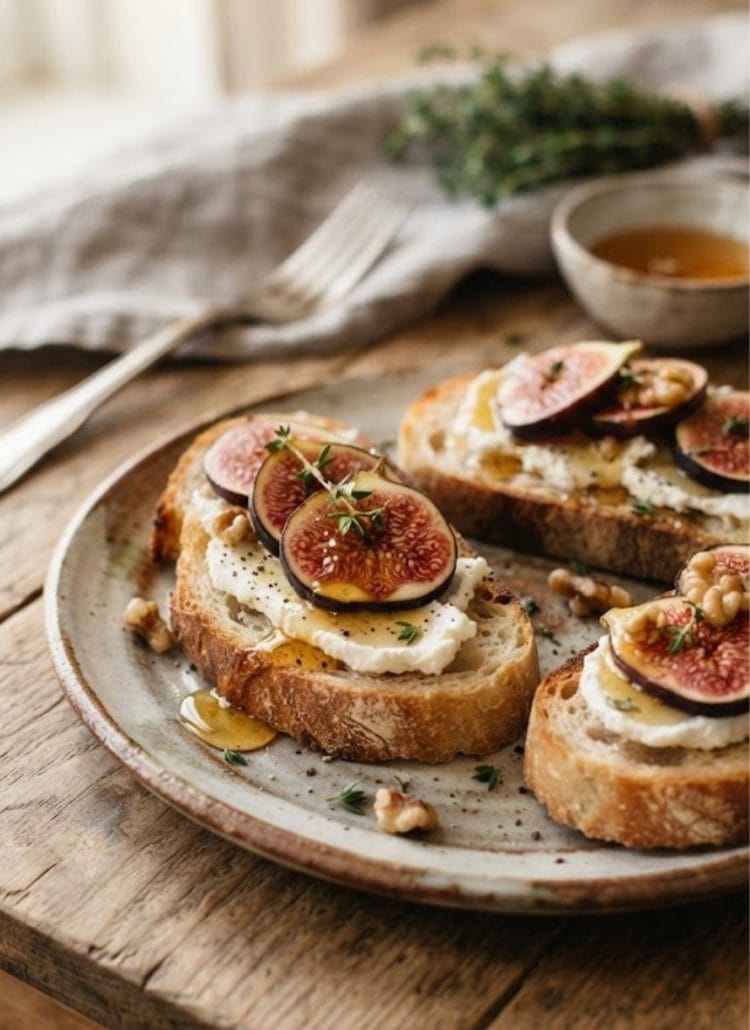 Bruschetta aux figues, chèvre et miel