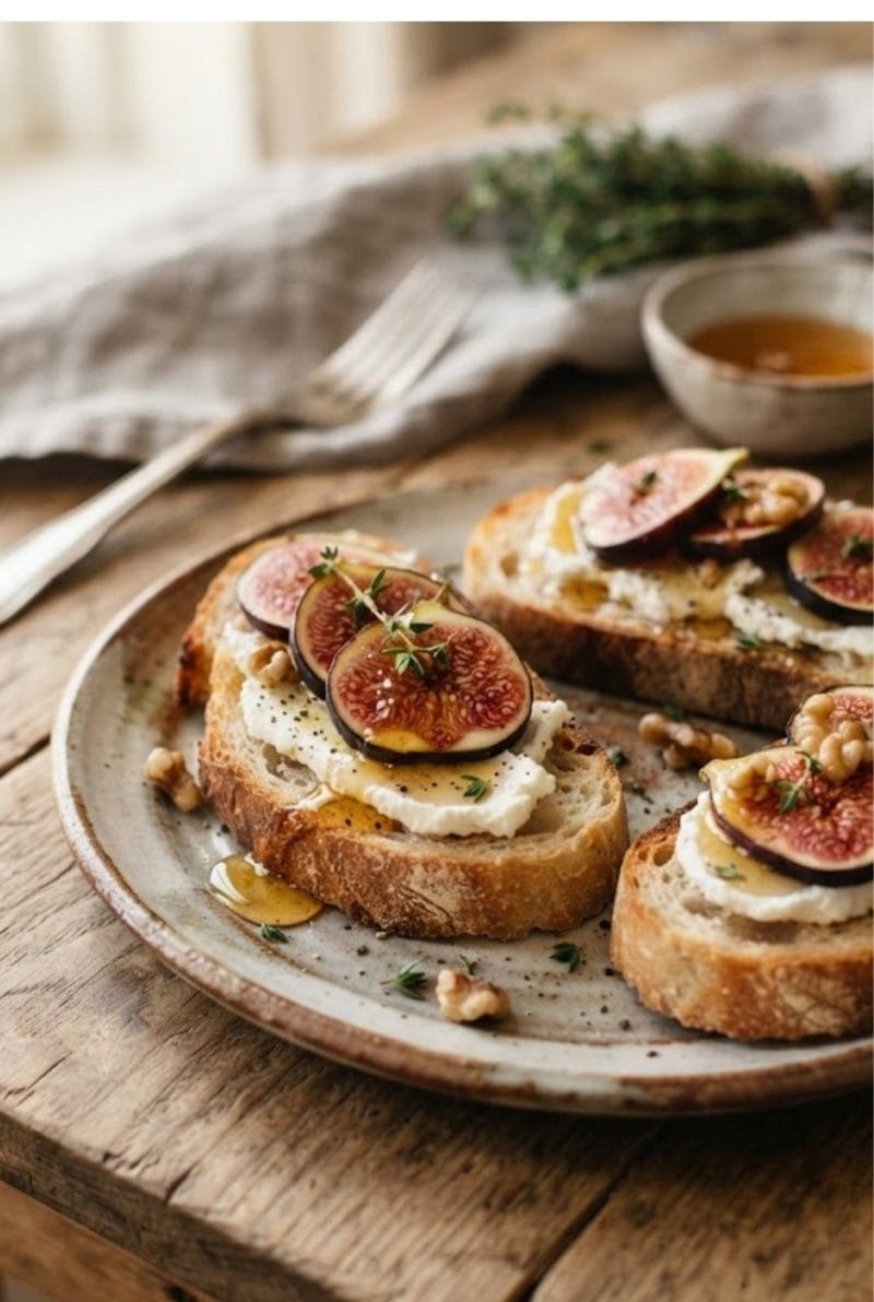 Bruschetta aux figues, chèvre et miel Bruschetta aux figues, chèvre et miel