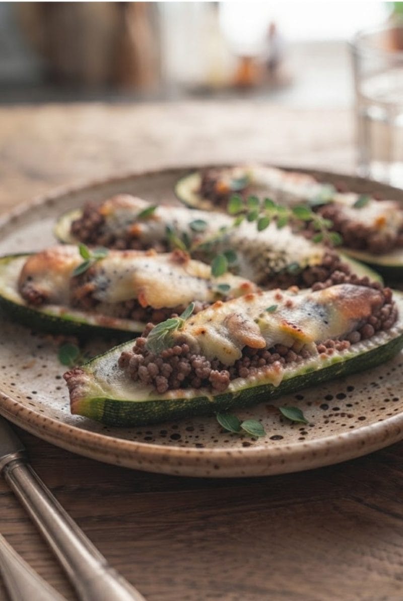 Courgettes farcies à la viande hachée et origan Courgettes farcies à la viande hachée