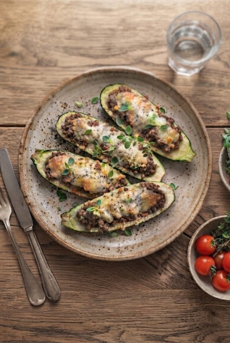 Courgettes farcies à la viande hachée et origan Courgettes farcies à la viande hachée