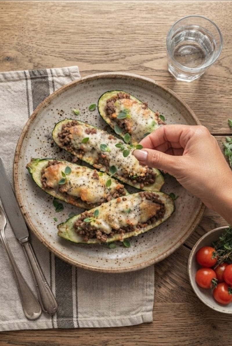Courgettes farcies à la viande hachée et origan Courgettes farcies à la viande hachée