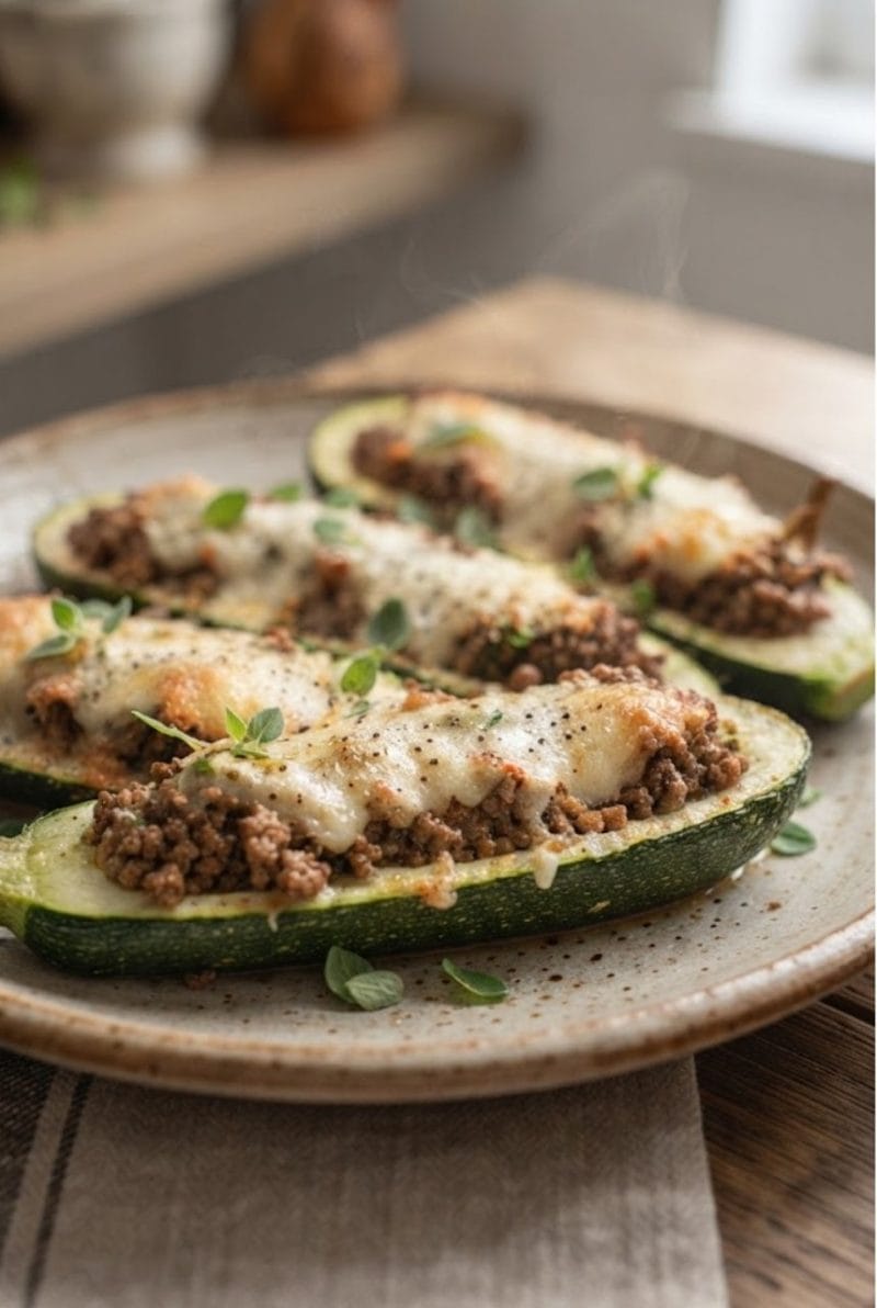 Courgettes farcies à la viande hachée et origan Courgettes farcies à la viande hachée