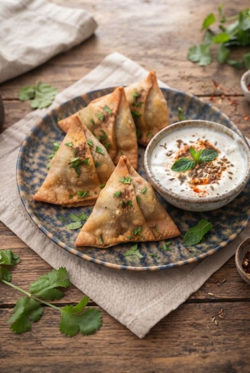 Samossas aux légumes, sauce yaourt au cumin Samossas aux légumes, sauce yaourt au cumin