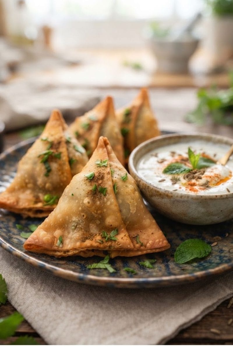 Samossas aux légumes, sauce yaourt au cumin Samossas aux légumes, sauce yaourt au cumin