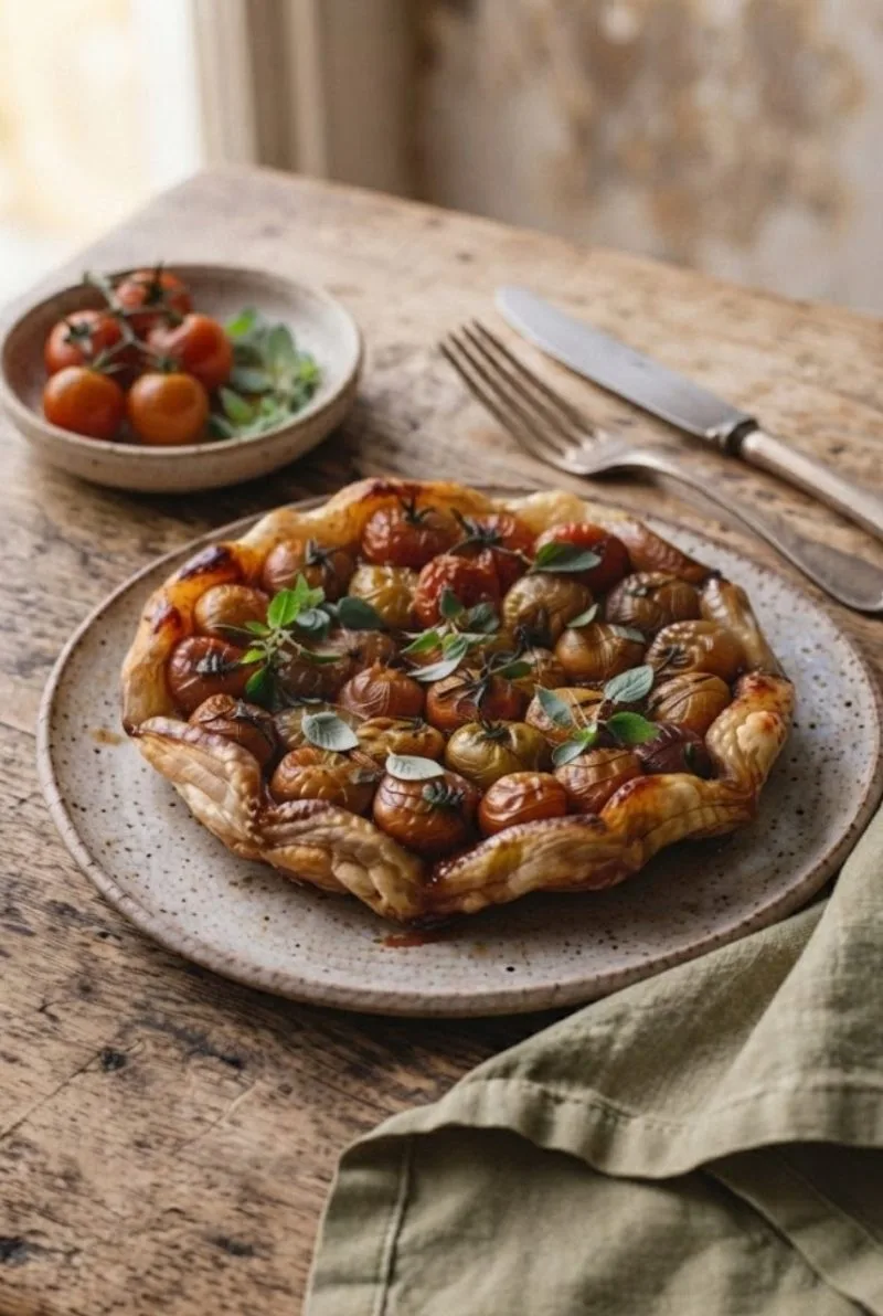 Tatin de tomates cerises et origan