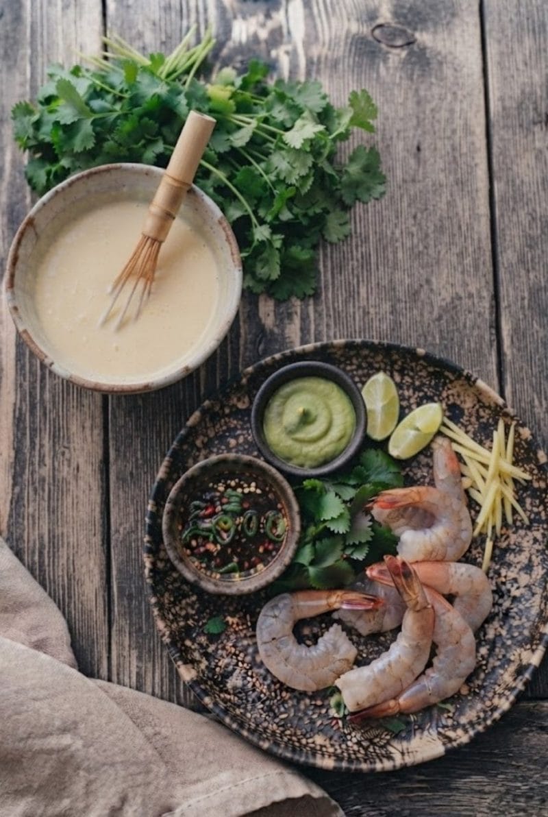 Tempuras de gambas au gingembre et citron vert Tempuras de gambas au gingembre et citron vert