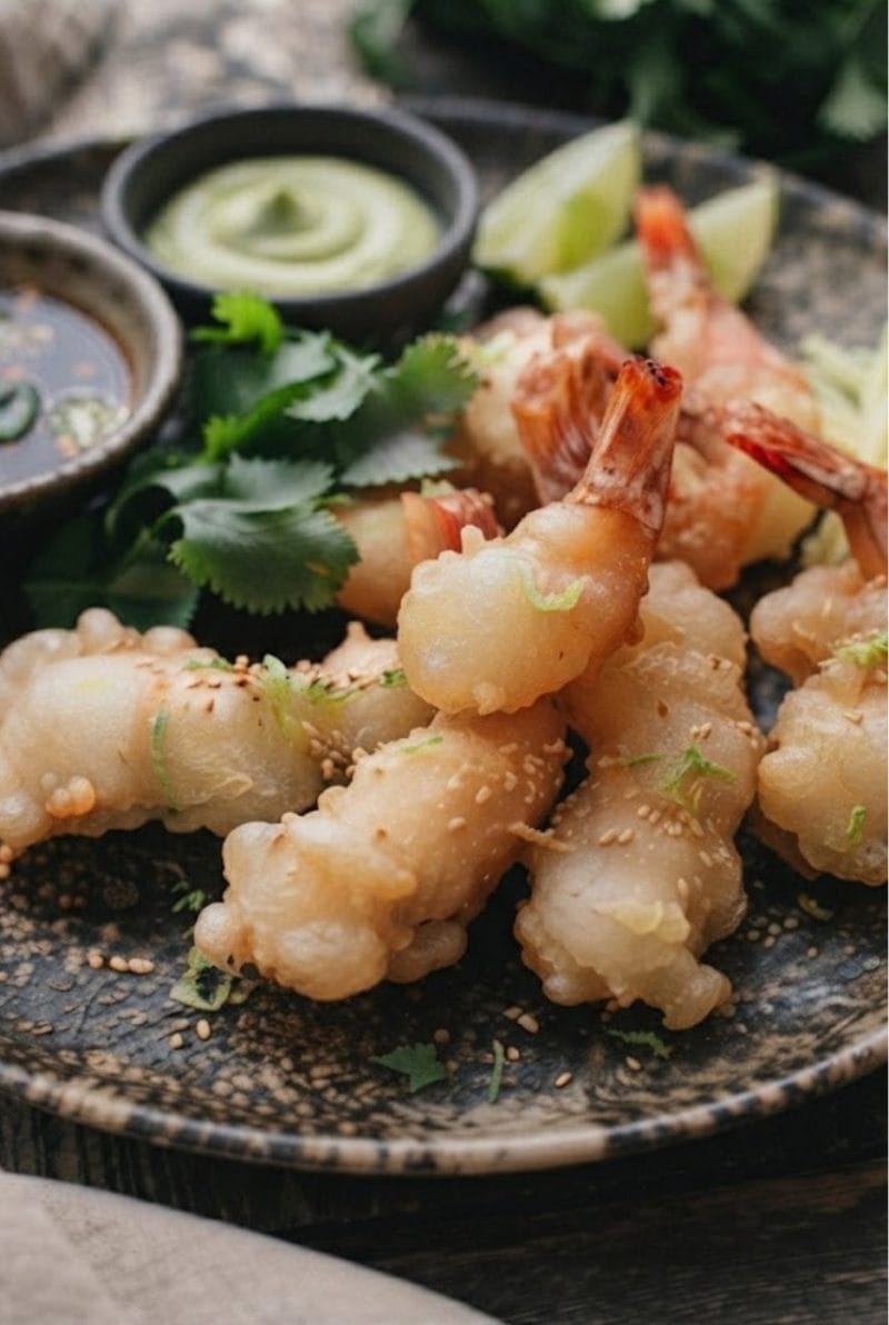 Tempuras de gambas au gingembre et citron vert Tempuras de gambas au gingembre et citron vert