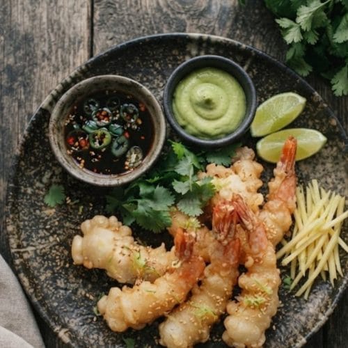 Tempuras de gambas au gingembre et citron vert
