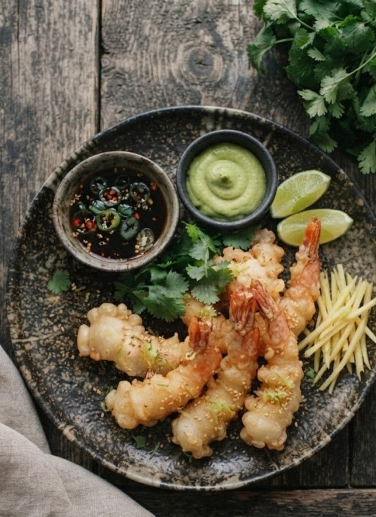 Tempuras de gambas au gingembre et citron vert