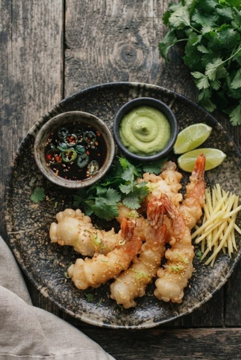 Tempuras de gambas au gingembre et citron vert Tempuras de gambas au gingembre et citron vert