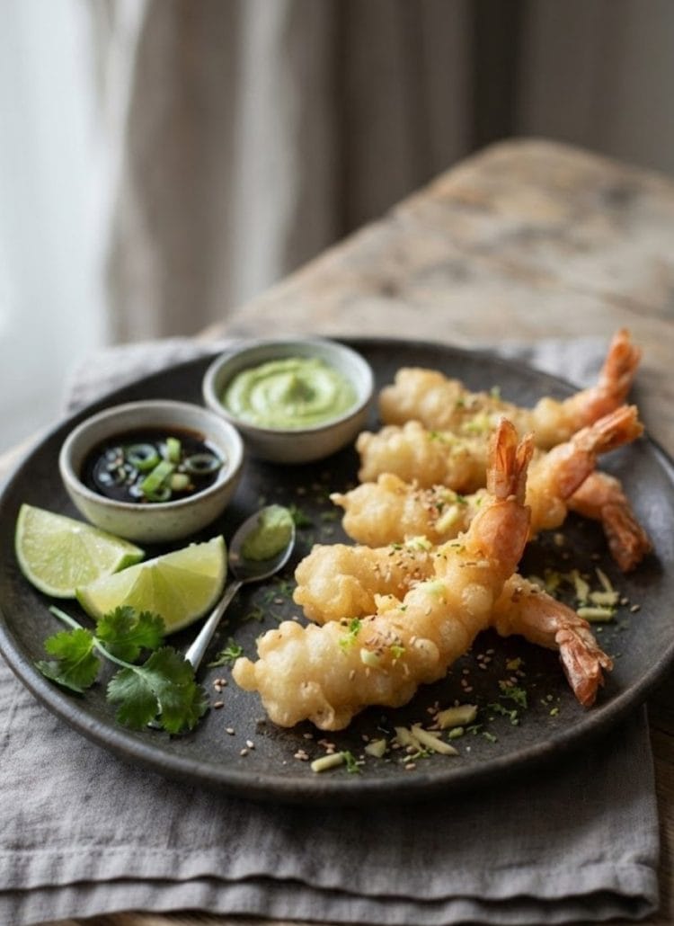 Tempuras de gambas au gingembre et citron vert