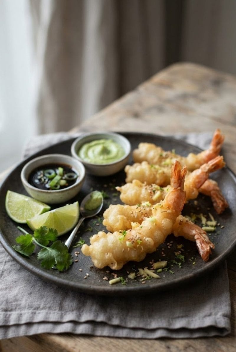 Tempuras de gambas au gingembre et citron vert Tempuras de gambas au gingembre et citron vert