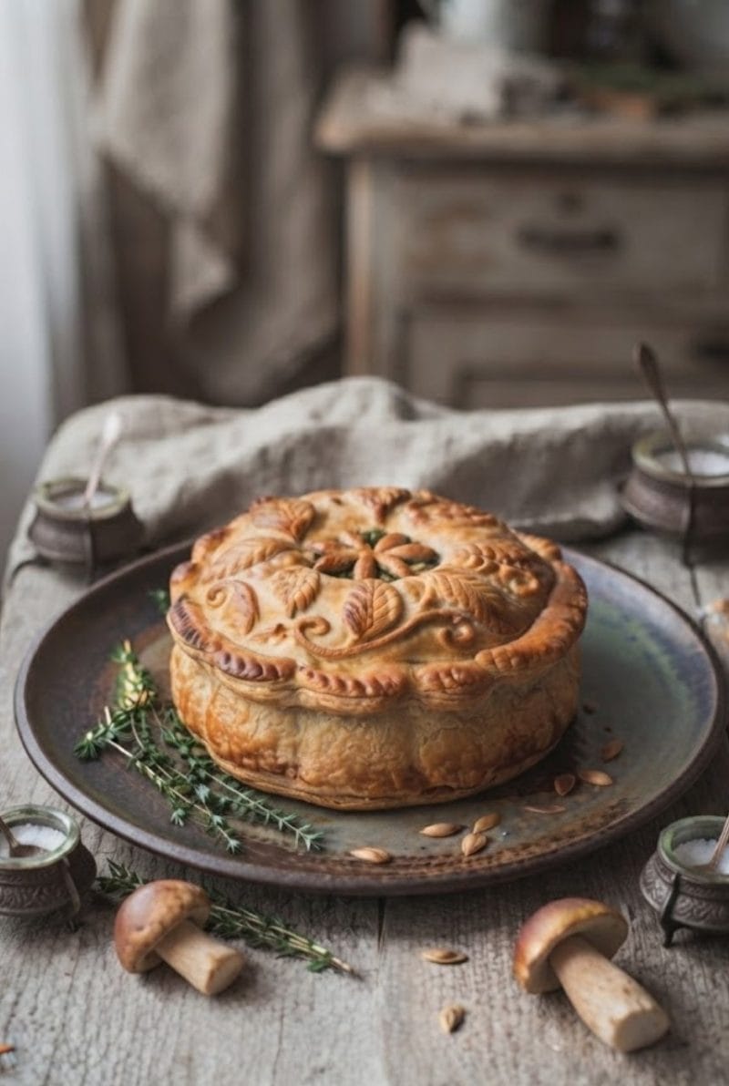 Tourte au potimarron et cèpes