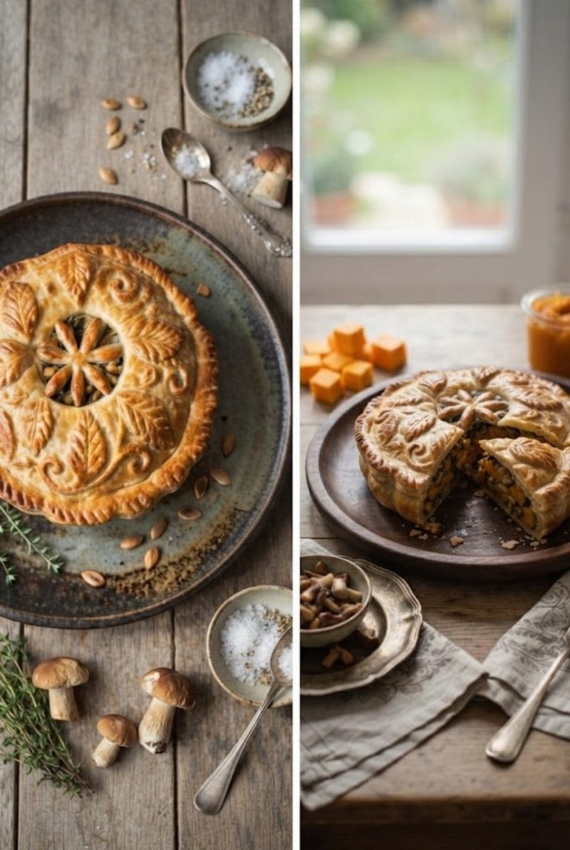 Tourte au potimarron et cèpes