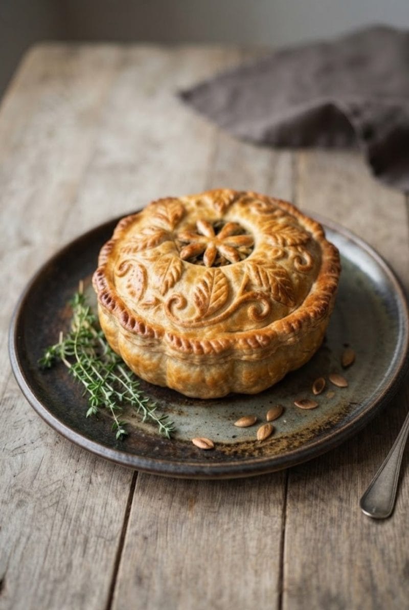 Tourte au potimarron et cèpes