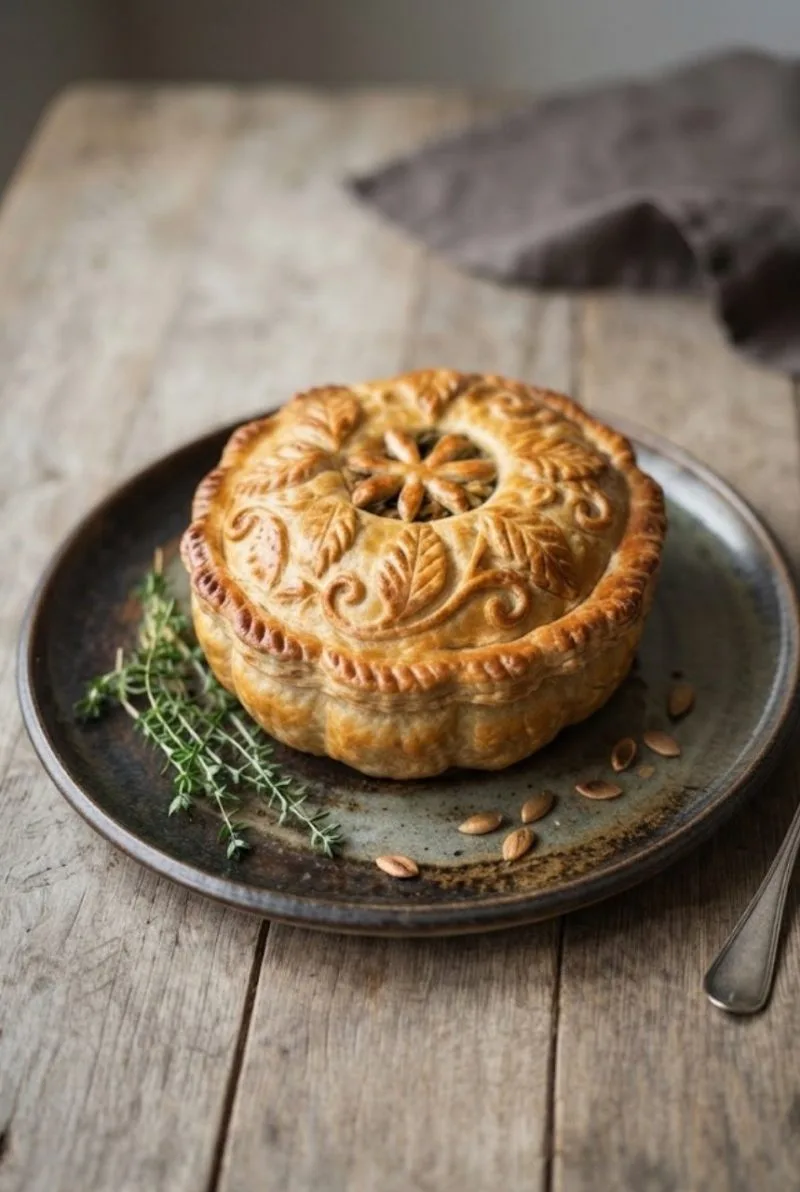 Tourte au potimarron et cèpes