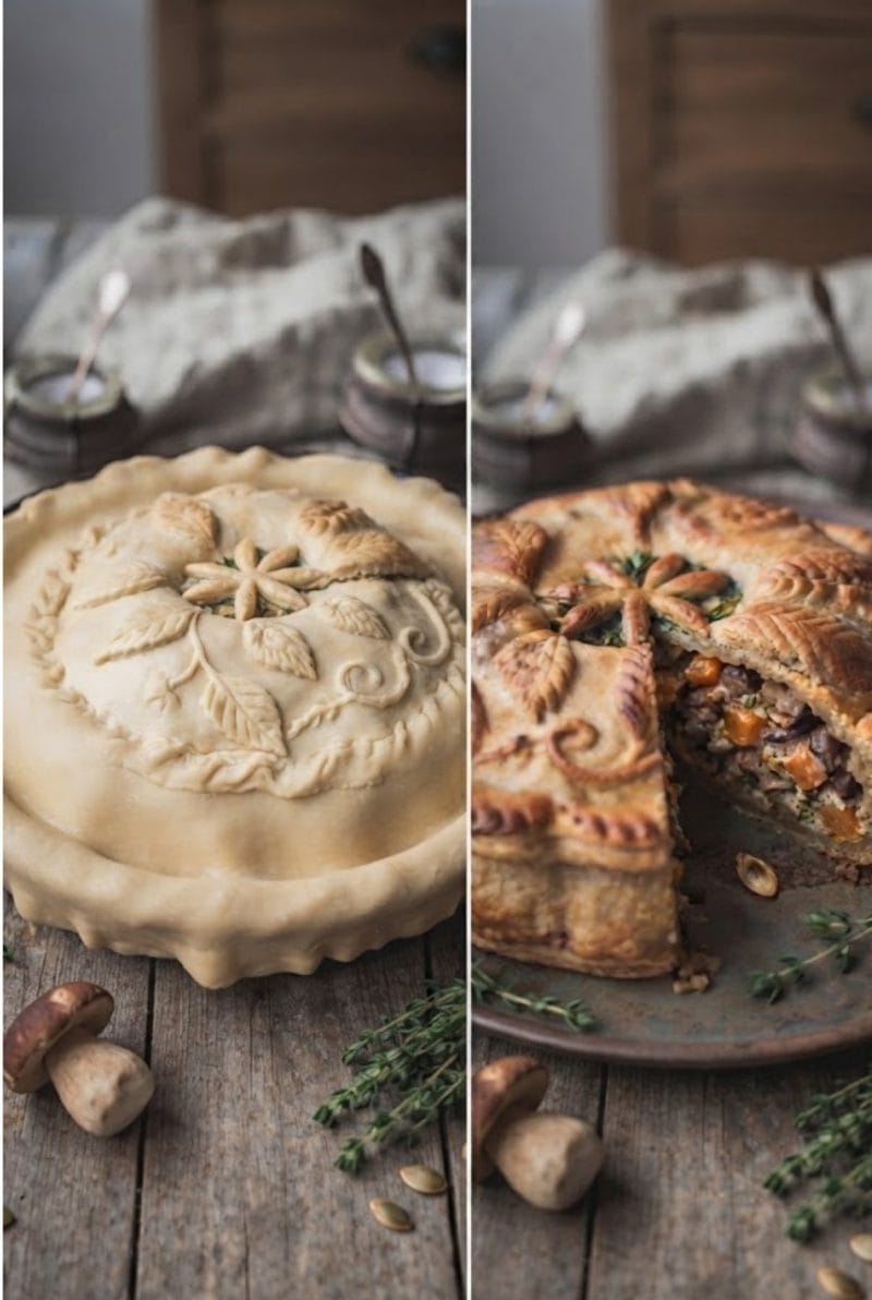 Tourte au potimarron et cèpes