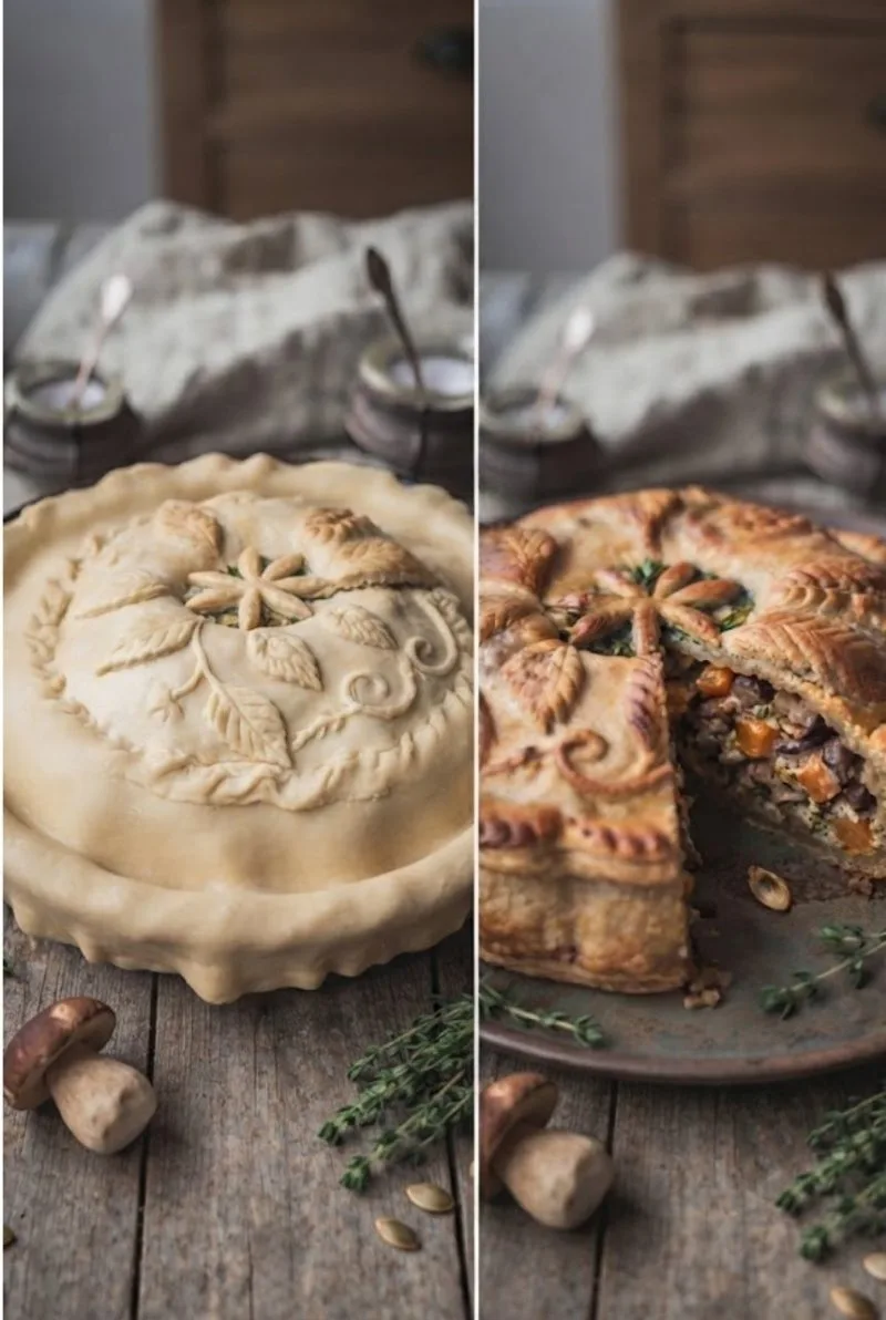 Tourte au potimarron et cèpes
