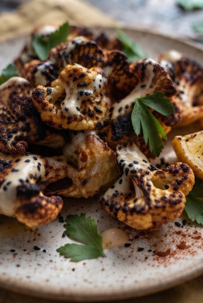 Chou fleur rôti au paprika et sésame noir
