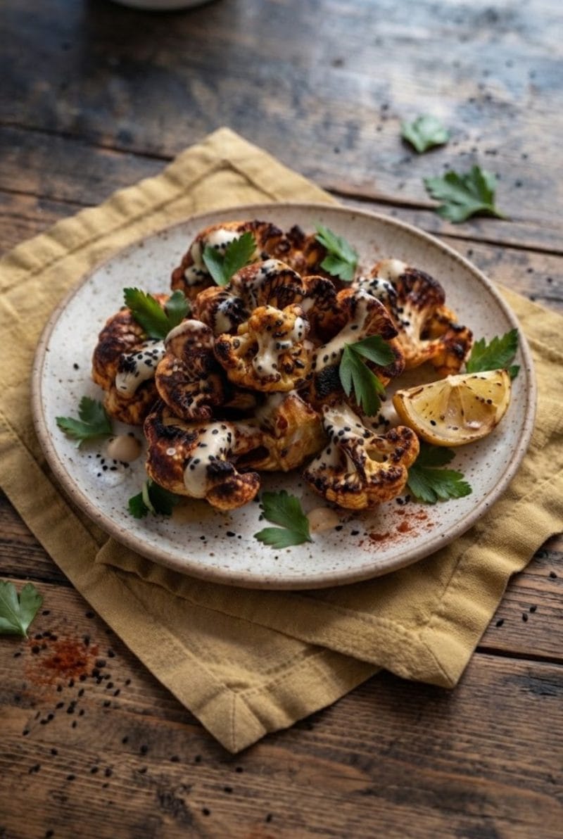 Chou fleur rôti au paprika et sésame noir